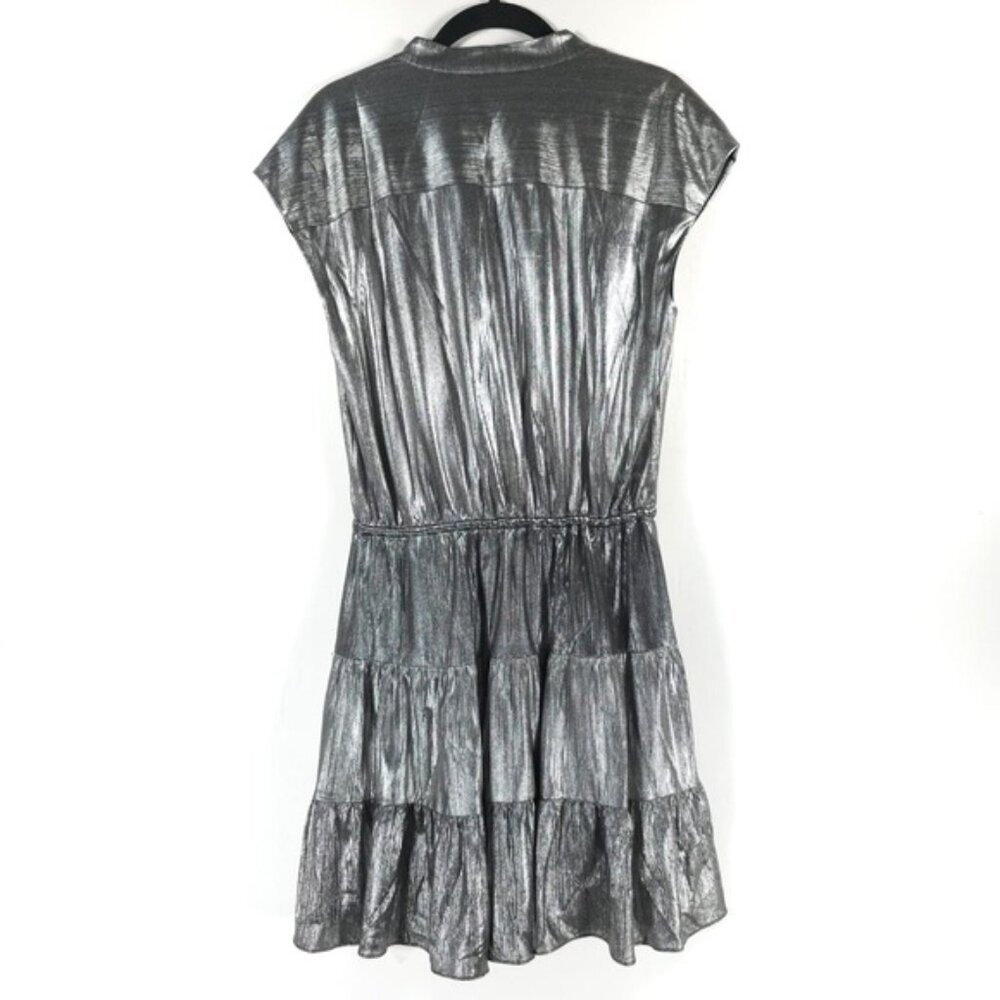 NWT REBECCA MINKOFF OLLIE Gray Silver GUNMETAL Shiny Button Mini Dress MEDIUM - Picture 8 of 16